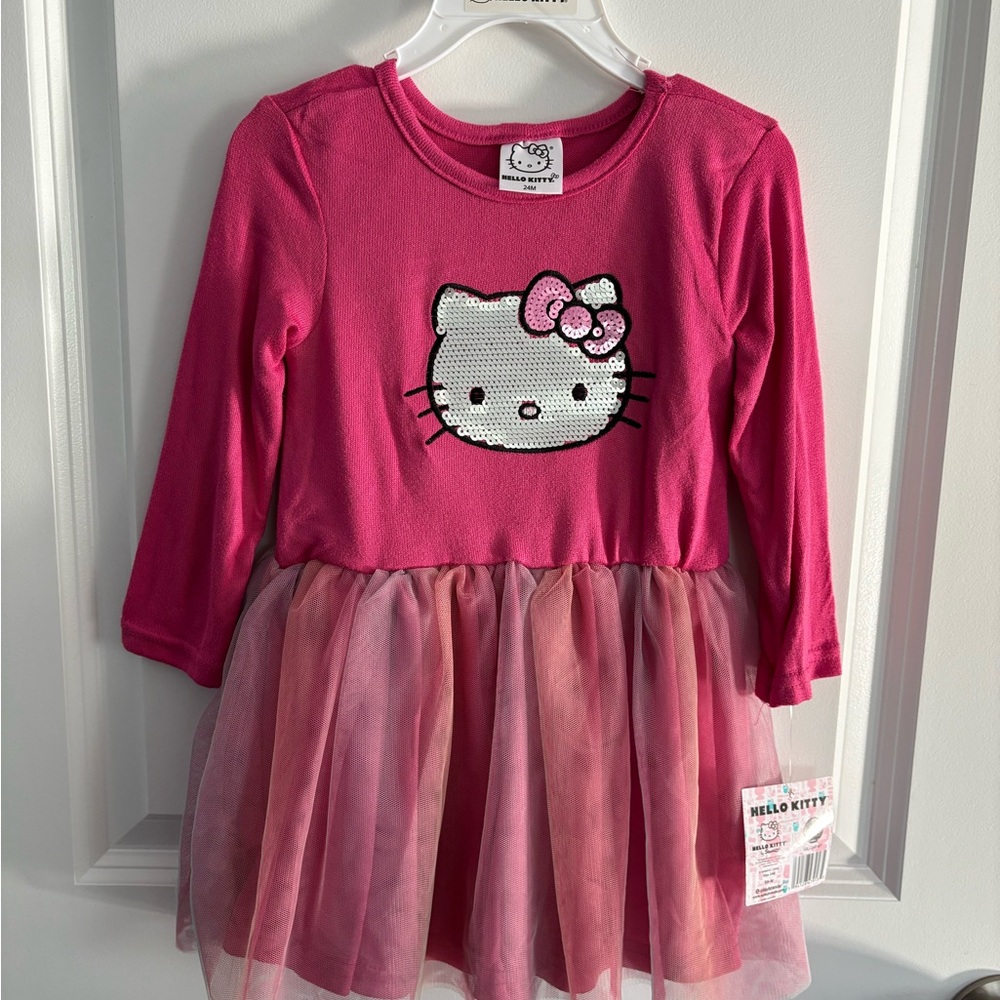 NWT- Hello Kitty long sleeve dress with tulle, size 24M